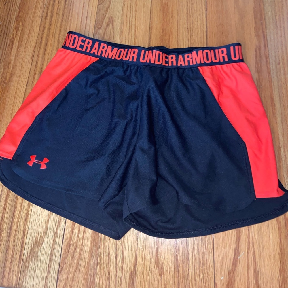 Under Armour black & red orange athletic shorts